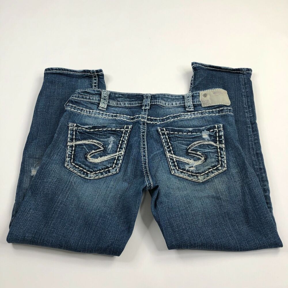 Silver Aiko Mid Straight 30 x 25 Tag (Actual 32W 26.5L) Womens Blue Jeans
